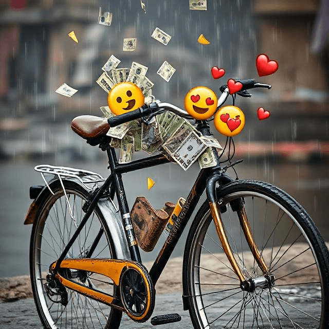 Money with bicycle